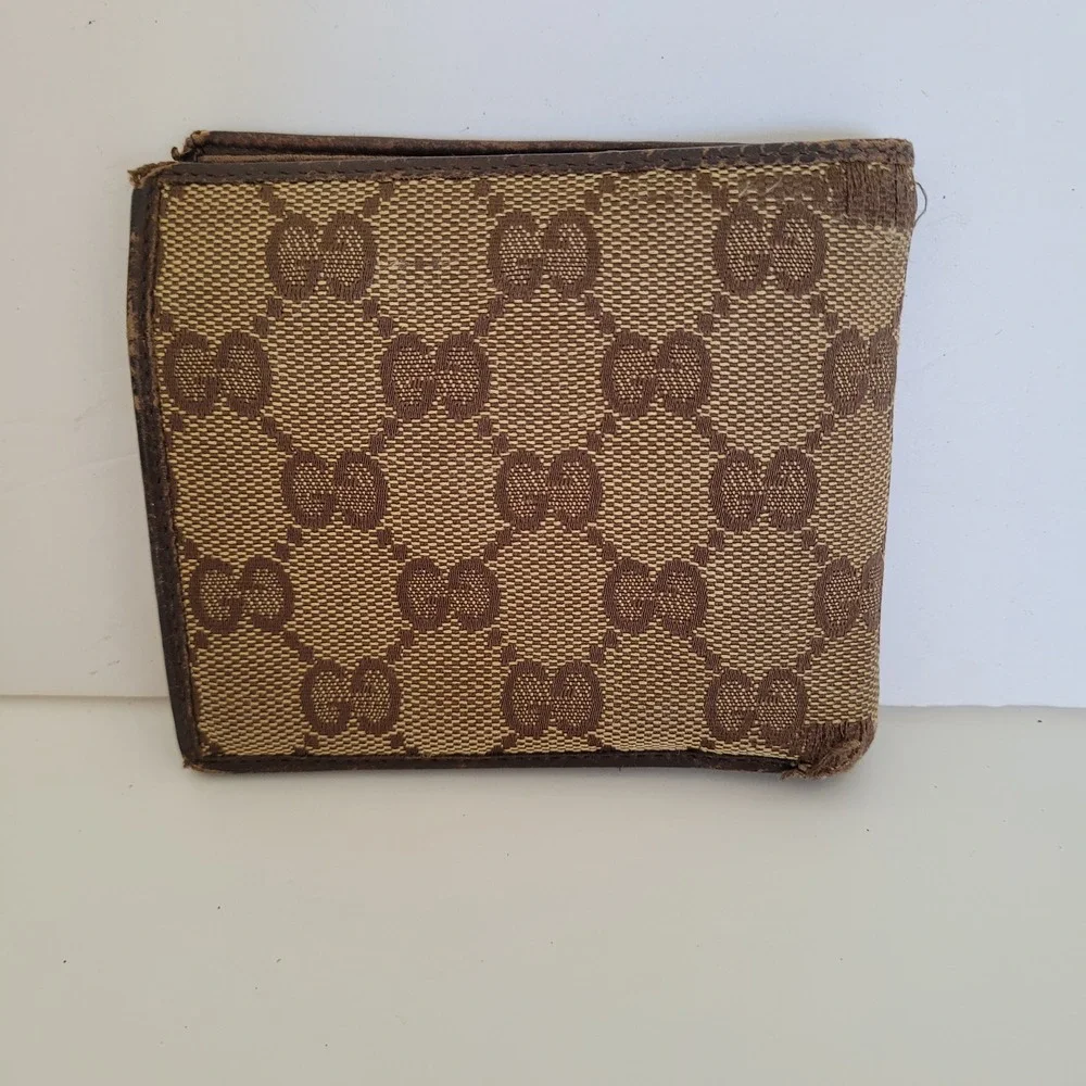 Gucci GG Monogram Canvas Bifold Wallet Brown Leather Coin Pocket 7660-427605-730